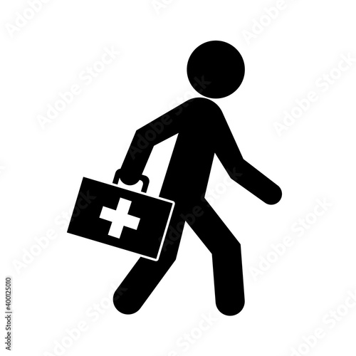 Fotografija Doctor icon with first aid bag on gray background,
