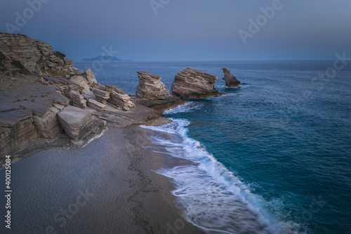 Triopetra beach, cliffs on Crete in a turquoise sea