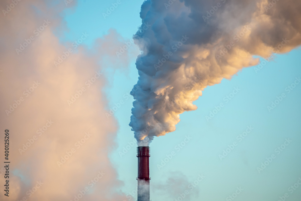 Air pollution and the problem of global warming after a release of CO2 into the atmosphere from the chimney of factories