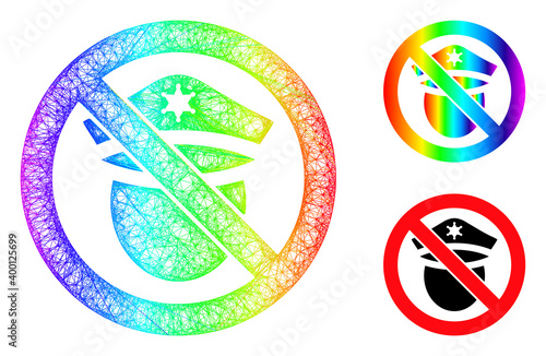 Spectral vibrant wire frame forbid police cop, and solid spectral gradient forbid police cop icon. Wire frame 2D net geometric image based on forbid police cop icon, generated from intersected lines.