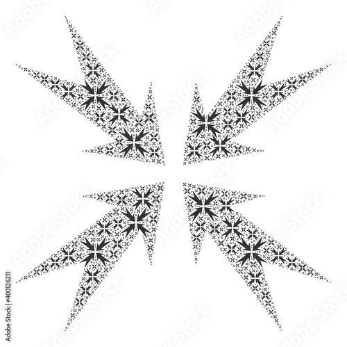 Recursive collage from compression arrows. Flat vector compression arrows collage is designed of randomized self compression arrows elements.