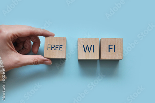 Wooden cubes with the inscription free Wi Fi