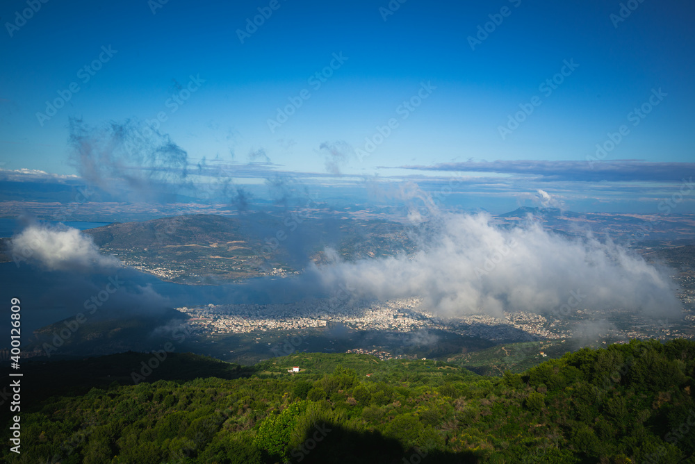 Pelion Mountain and Volos city on background. Magnesia - Greece.