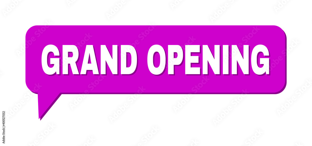 Chat GRAND OPENING Colored Cloud Message. GRAND OPENING text is located inside colored speech balloon with shadow. Vector quote text inside message frame. Chat GRAND OPENING Colored Cloud Message. GRAND OPENING text is located inside colored speech balloon with shadow. Vector quote text inside message frame.