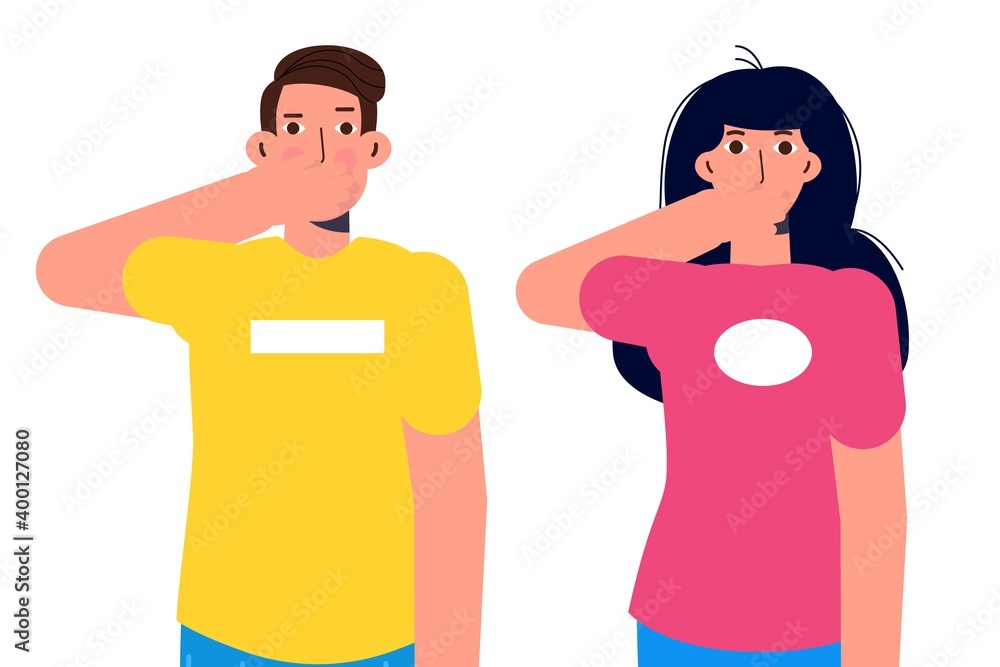 Ignore or avoid concept wiht characters. Speak no evil. Vector illustration.