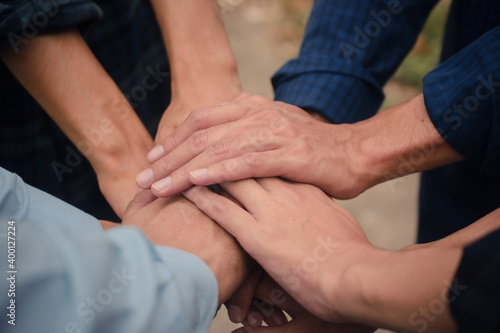 Group people hand in hand concept partner teamwork community