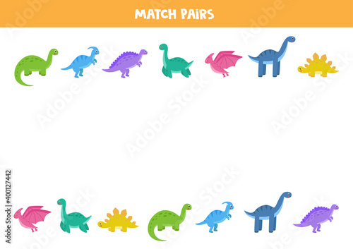 Find pair to each dinosaur. Educational logical game for children.