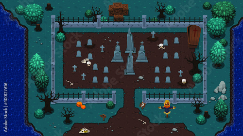 Cemetery top down game tileset