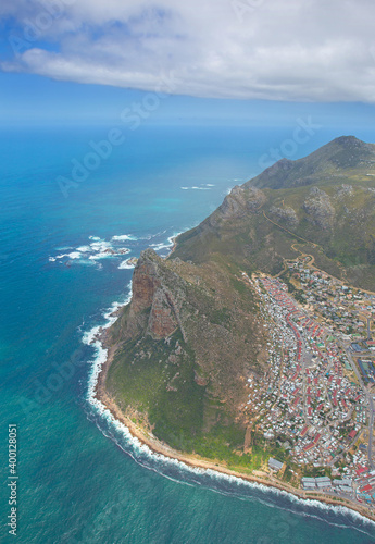 Cape Town, Western Cape / South Africa - 11/26/2020: Aerial photo of Hangberg photo