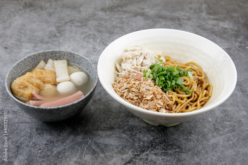 delicious chinese soy sauce noodle with soup photo