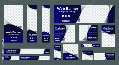 set of abstract web banners with standard size and place for photos. Vertical, horizontal and square template. vector EPS 10