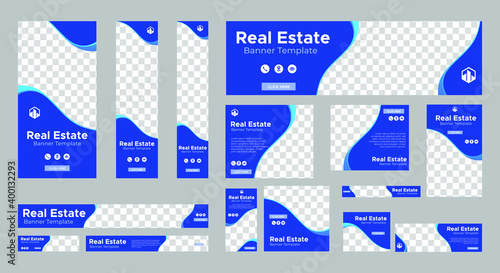 Set of Real Estate web banners with standard size and place for photos. Vertical, horizontal and square template. vector EPS 10