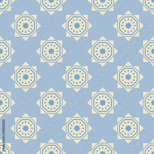 blue seamless background with stylized snowflakes. vintage ornament with polygons