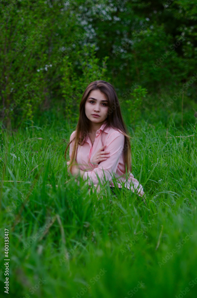 girl, model, woman, portrait, holiday, outfit, suit, skirt, hat, blouse, jacket, shorts, cowboy, hair, portrait, face, hands, makeup, pose, legs, street, vegetation, forest, park, trees, summer, flowe