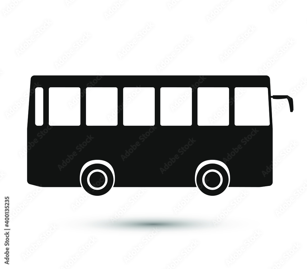 Bus icon. Isolated technical drawing. Black illustration of transportation. 10 eps design.