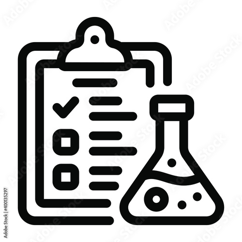 
Chemical flask with report, solid icon of lab report
