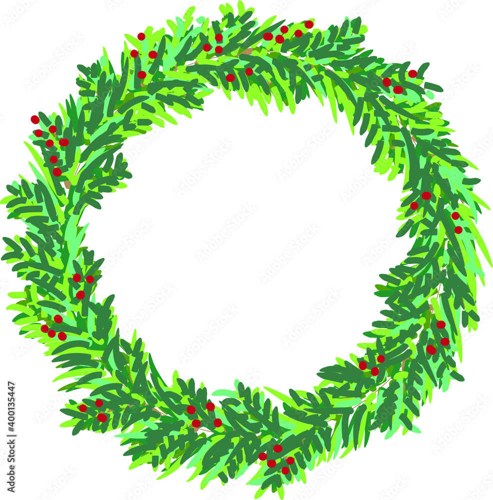 Christmas Leaves Circle Watercolor green leaves cherry pine Christmas Leaves Circle Watercolor green leaves cherry pine