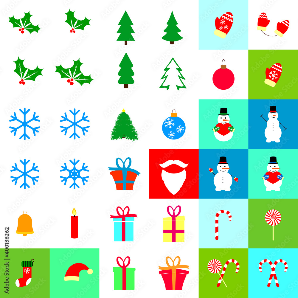 Fototapeta premium Christmas icons, Xmas symbols set, graphic design template, vector illustration