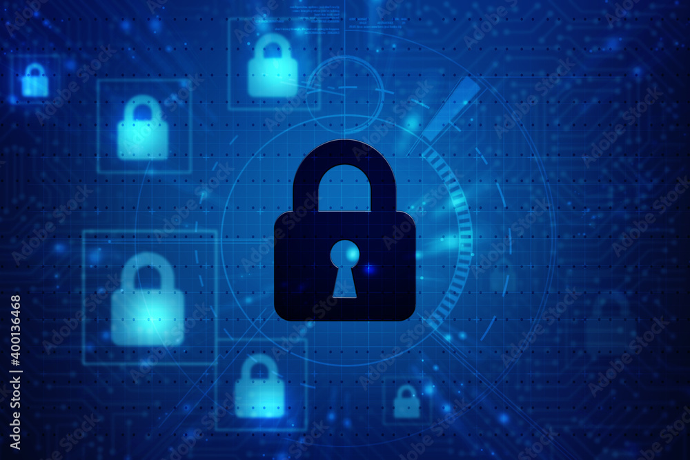 2d illustration Safety concept: Closed Padlock on digital background
