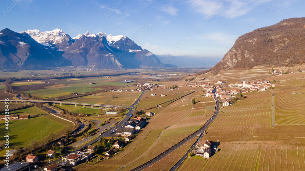 The beautiful vineyards region of Yvorne, Switzerland. 
