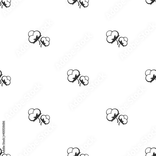 Cotton seed seamless pattern on white background. 100 cotton -linear ornamnet.