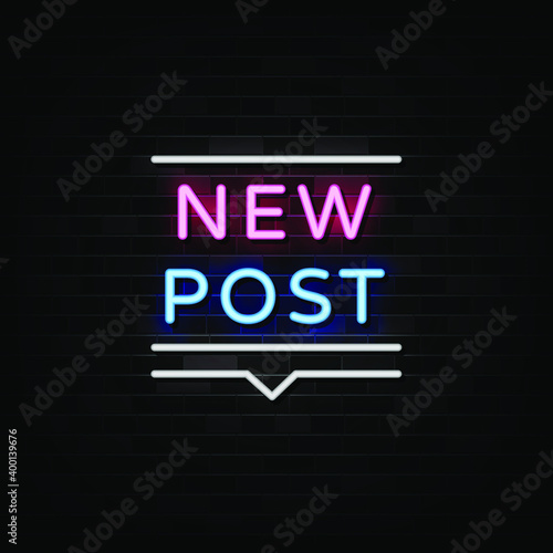 New Post neon sign, design template, modern trend design, night neon signboard, night bright advertising, light banner. Vector illustration