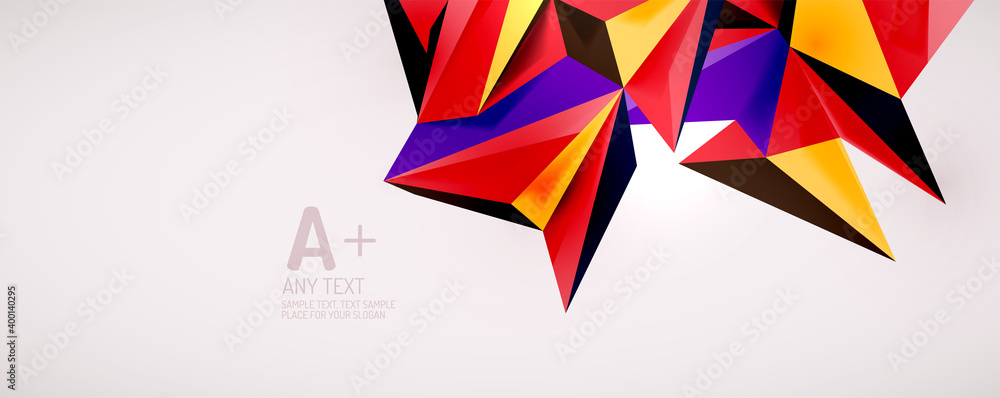 Vector triangle geometric backgrounds. Low poly 3d shape on light backdrop. Vector illustration for covers, banners, flyers and posters and other designs Vector triangle geometric backgrounds. Low poly 3d shape on light backdrop. Vector illustration for covers, banners, flyers and posters and other designs