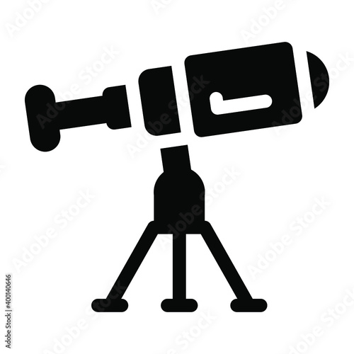
A telescope icon in solid design, astrophysics vector 

