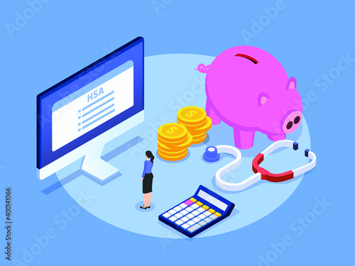 Health Savings Account HSA isometric 3d vector concept for banner, website, illustration, landing page, flyer, etc.