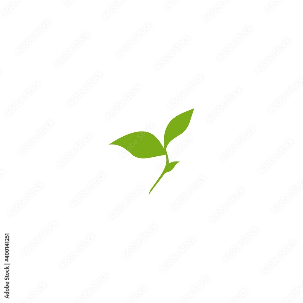 Green curved sprout with silhouette leaf. Icon Isolated on white. Green curved sprout with silhouette leaf. Icon Isolated on white.