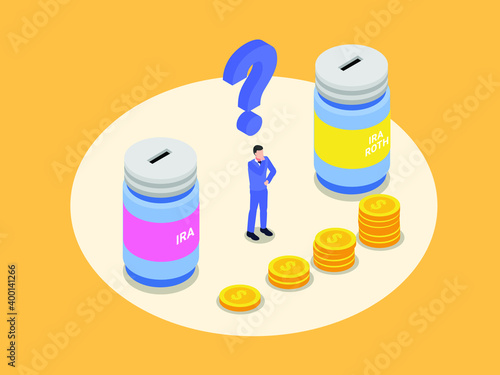 IRA or IRA ROTH isometric 3d vector concept for banner, website, illustration, landing page, flyer, etc.