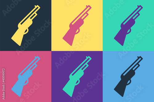 Pop art Hunting gun icon isolated on color background. Hunting shotgun. Vector.