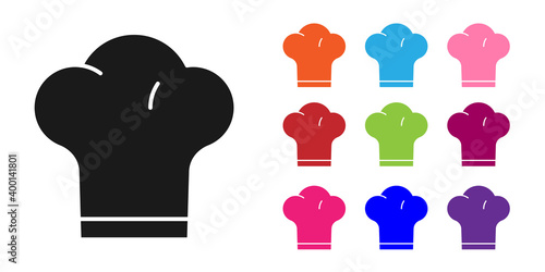 Black Chef hat icon isolated on white background. Cooking symbol. Cooks hat. Set icons colorful. Vector.