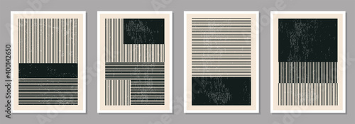 Minimal 20s geometric design poster set, vector template with primitive shapes