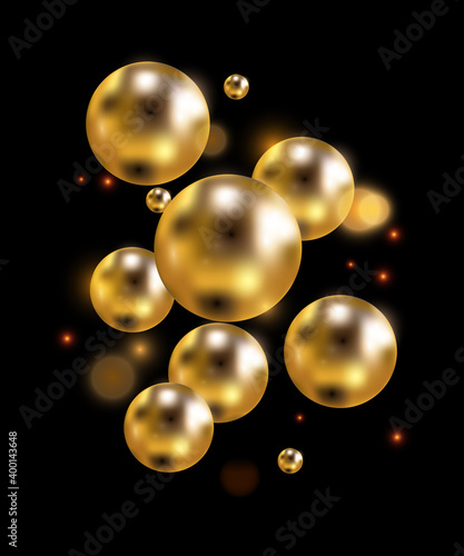 Abstract realistic 3D gold shapes set background vector illustration