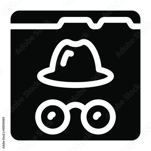
Hacker icon in glyph design, secret agent 

