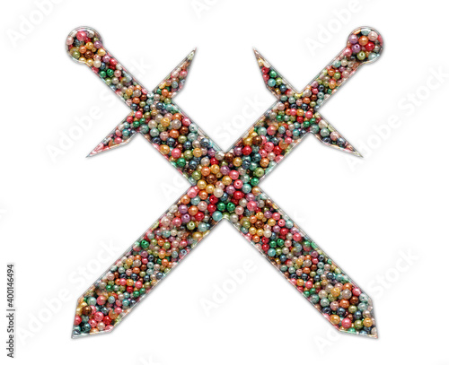 swords Beads Icon Logo Handmade Embroidery illustration