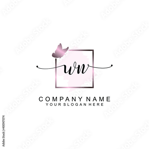 Initial WN Handwriting, Wedding Monogram Logo Design, Modern Minimalistic and Floral templates for Invitation cards	
 photo