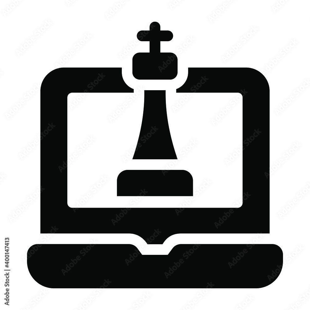 Chess piece inside laptop representing online strategy in glyph icon
Chess piece inside laptop representing online strategy in glyph icon