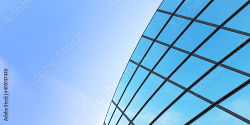 3D render of futuristic architecture  Skyscraper building with cloud reflected in glass of window.