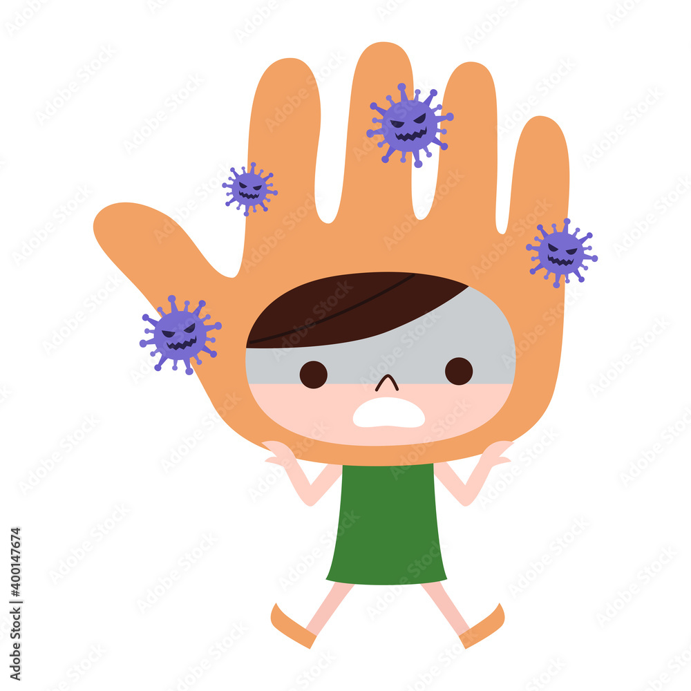女の子のキャラクターのイラスト 女の子はウィルスの付いた不衛生な手の被り物をしてる Stock Vector Adobe Stock