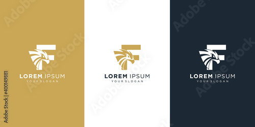 Letter f with luxury abstract eagle logo template