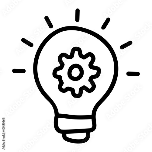 Gear inside bulb, idea management icon.