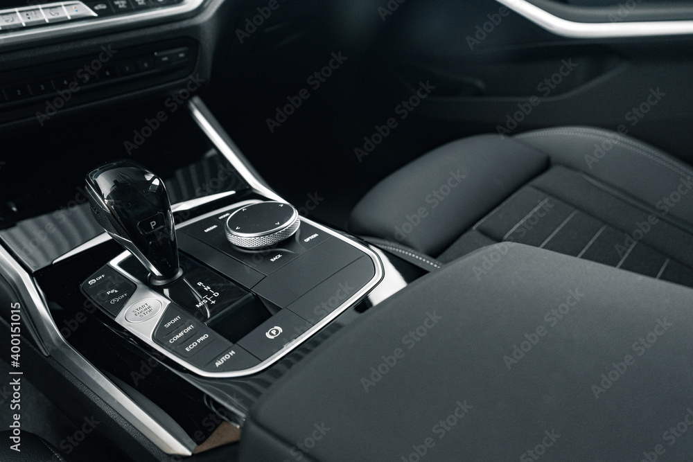 Luxury car gear shifter knob close up Luxury car gear shifter knob close up