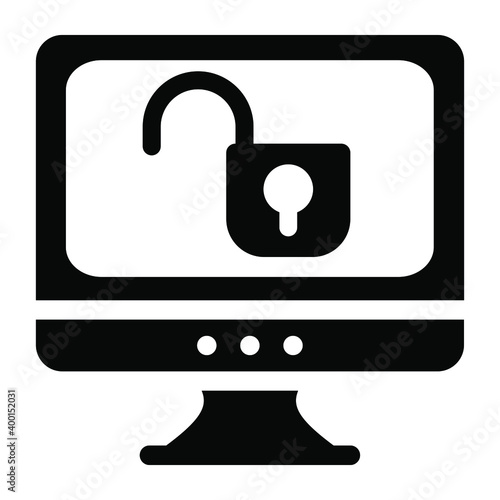 
Open padlock inside monitor, solid icon of system access

