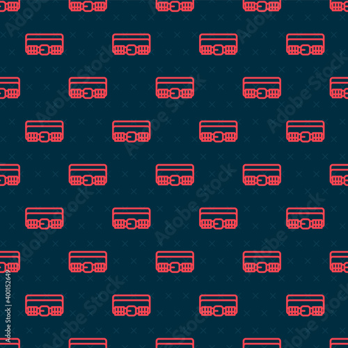 Red line Hunting cartridge belt with cartridges icon isolated seamless pattern on black background. Bandolier sign. Hunter equipment, armament. Vector.