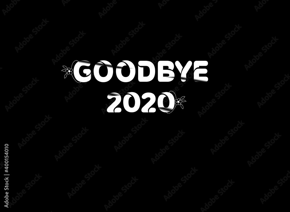 Goodbye 2020 white and black, new year concept, greeting card template and background.