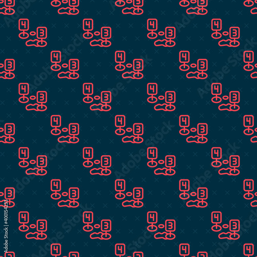 Red line Marker of crime scene icon isolated seamless pattern on black background. Vector.