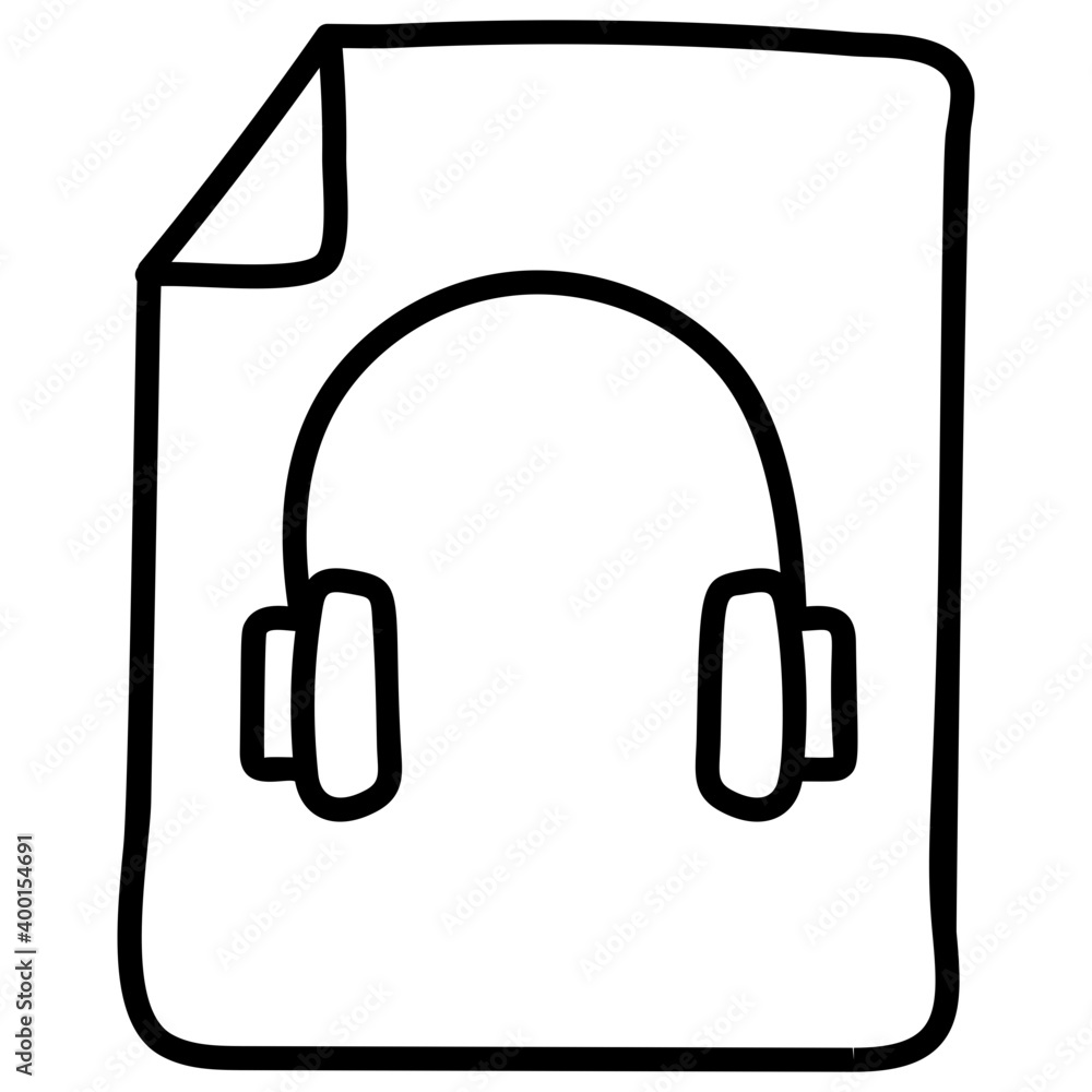 Headphone on document, audio file icon. Headphone on document, audio file icon.