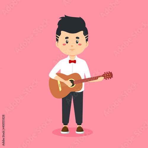 Stock Vector Cute Character Playing Guitar